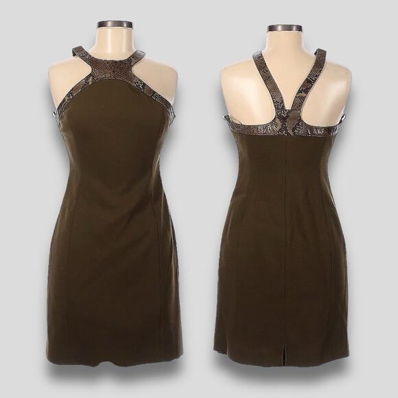 MICHEAL KORS DESIGNER SEXY BODYCON HALTER GREEN PARTY DRESS MEDIUM SIZE 6 - Picture 1 of 9